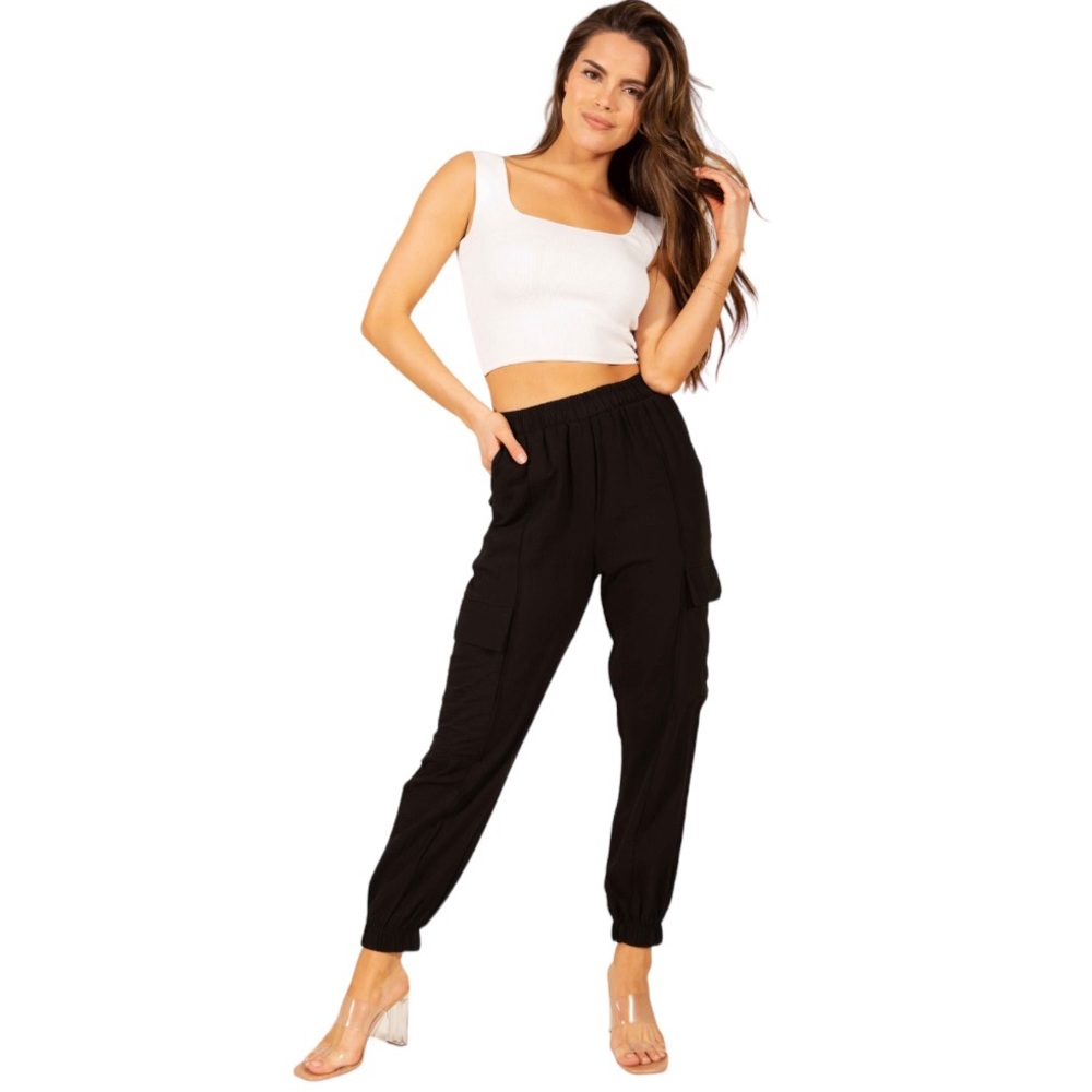 187. Light Weight Black Cargo Jogger Style Pants